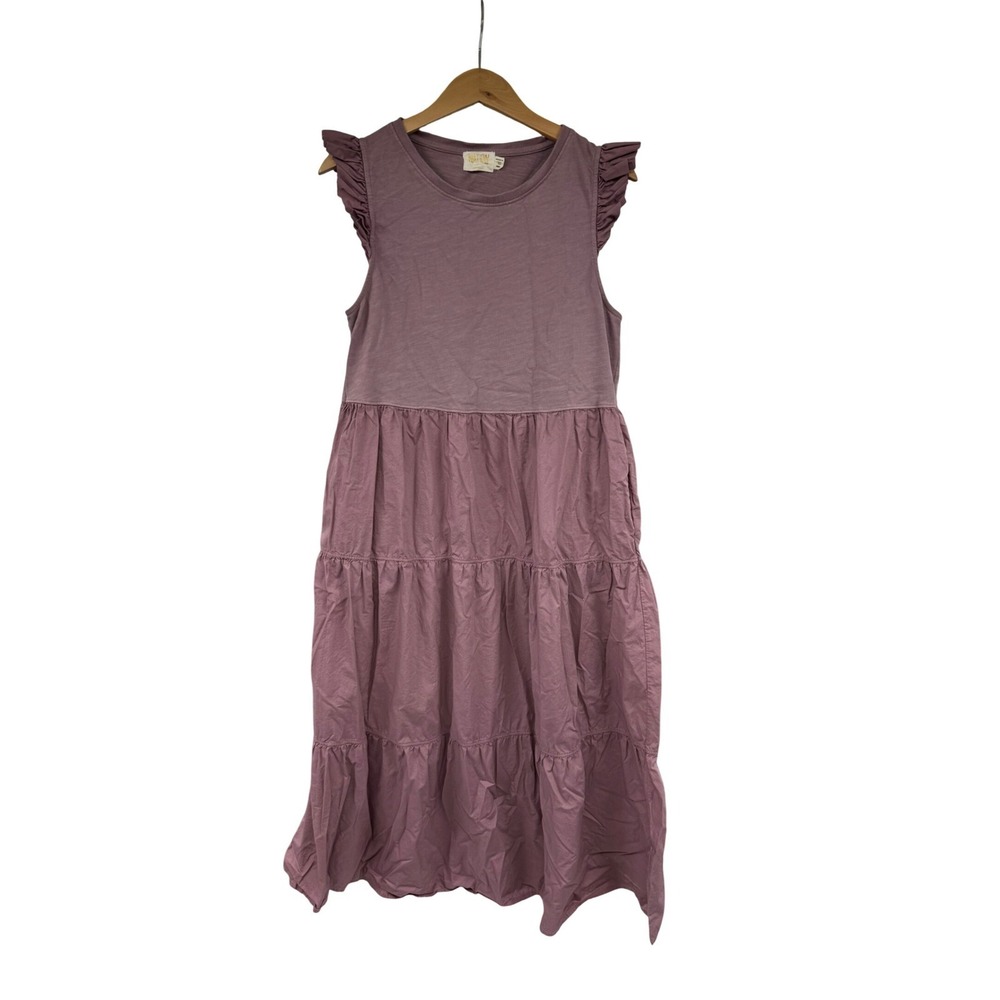Nation LTD Sissy Ruffled Sundress in Hopeless Romantic Cotton Midi Purple M